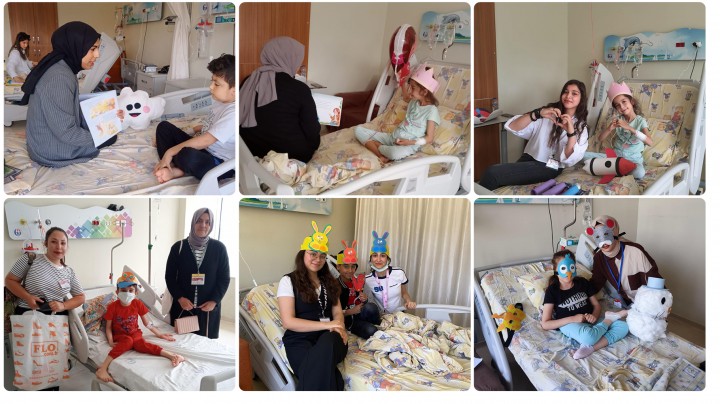 GAÜN ÖĞRENCİLERİ ÇOCUK HASTANESİNDE HİKAYELERLE MORAL VERDİ